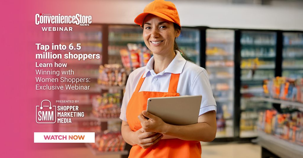 Female convenience store employee smiling while holding a tablet, representing women’s growing role in retail decision-making.